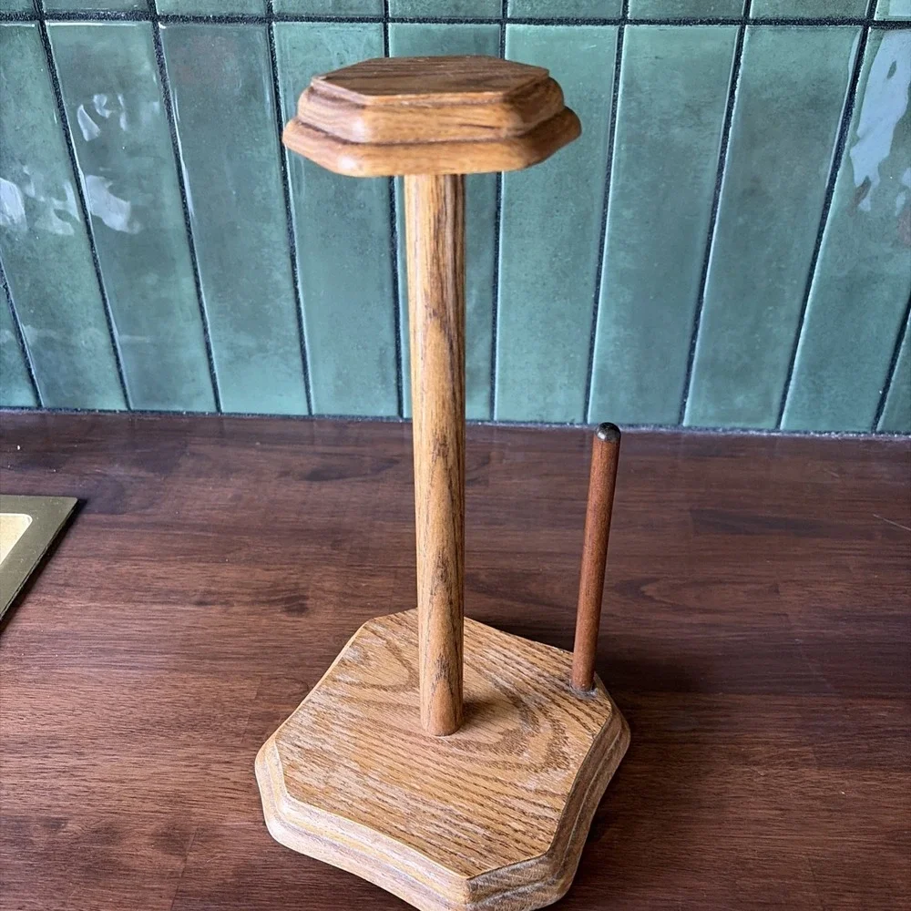VTG Wood Freestanding Paper Towel Holder Stand, Wood Mcm Grandma Core